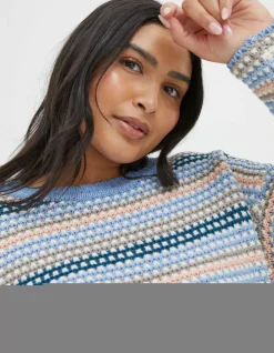FatFace Elsewhere Stitch Stripe Jumper Blue Hot