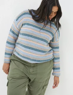 FatFace Elsewhere Stitch Stripe Jumper Blue Hot
