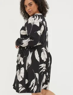FatFace Elsie Twilight Leaves Dress Black New