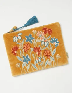 FatFace Embroidered Floral Pouch Mustard Yellow Hot