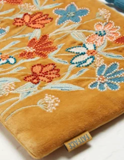 FatFace Embroidered Floral Pouch Mustard Yellow Hot