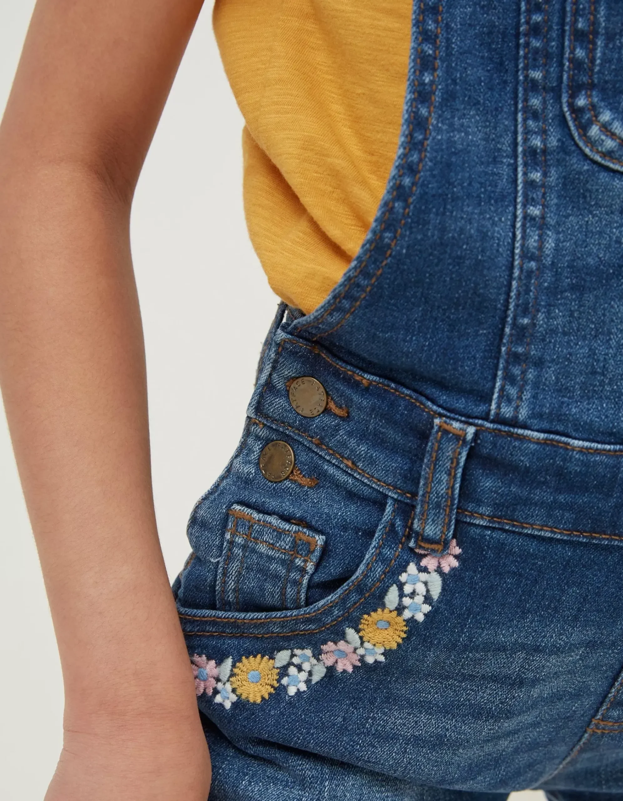 FatFace Embroidered Shortie Dungarees Denim Blue Hot