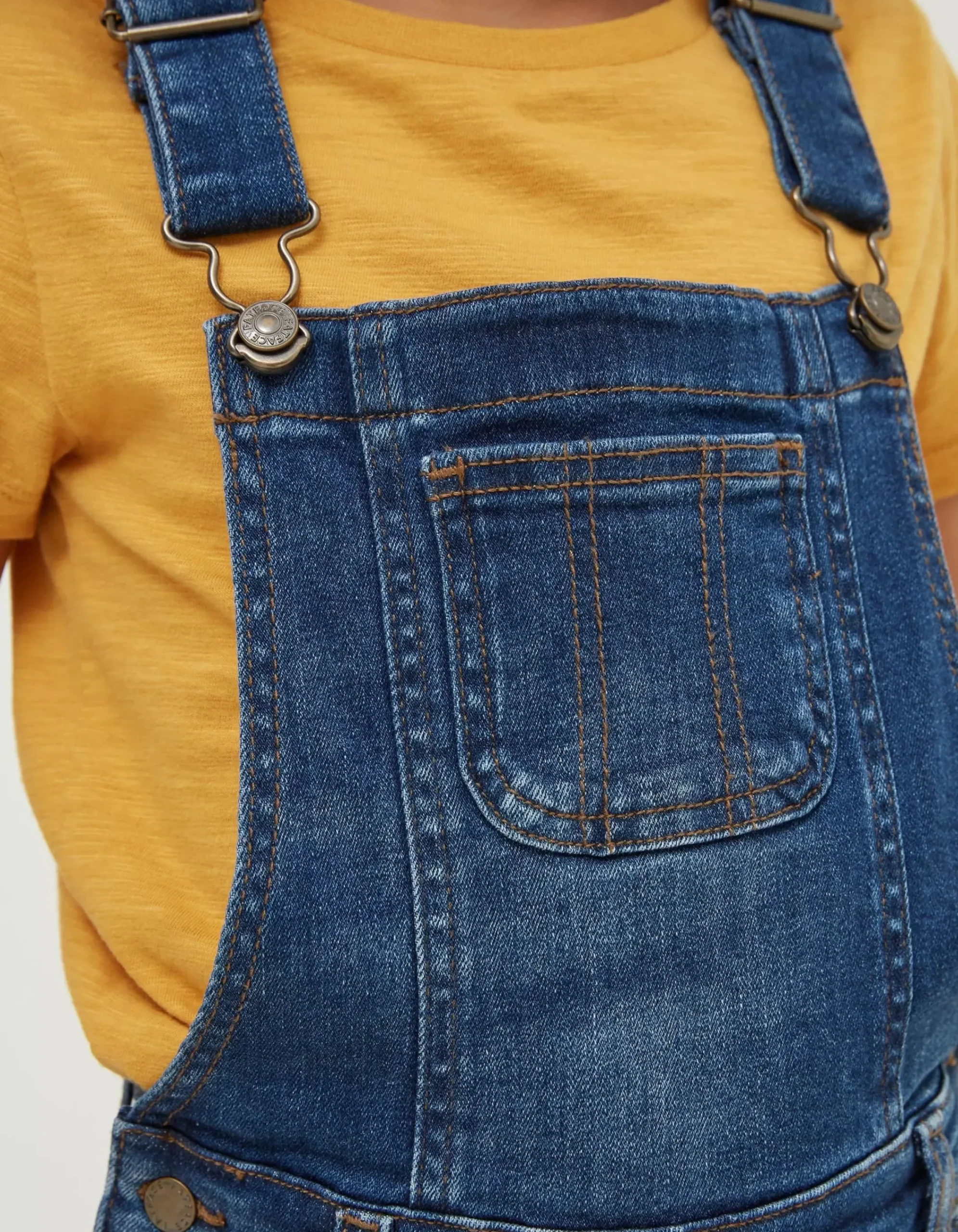 FatFace Embroidered Shortie Dungarees Denim Blue Hot
