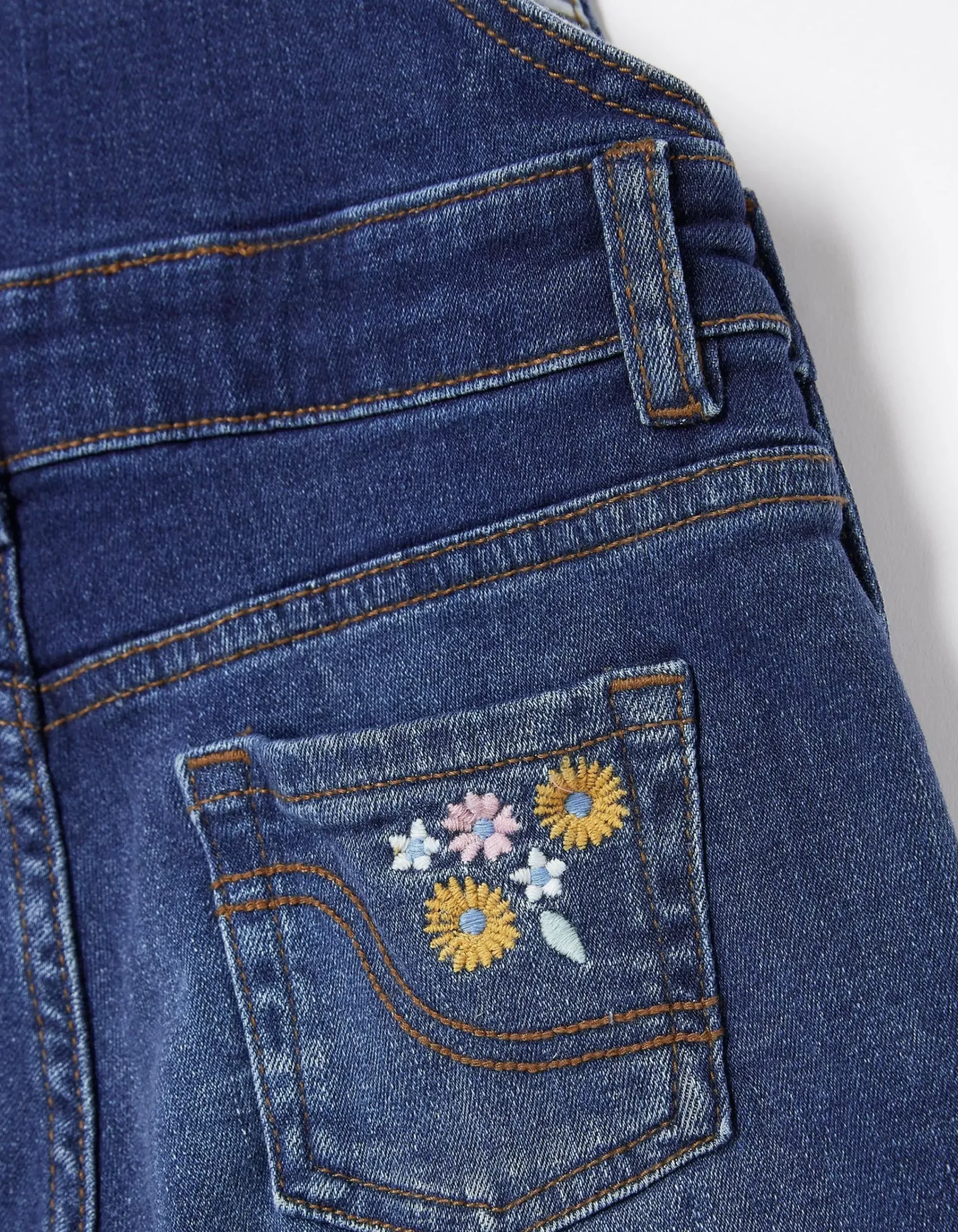 FatFace Embroidered Shortie Dungarees Denim Blue Hot