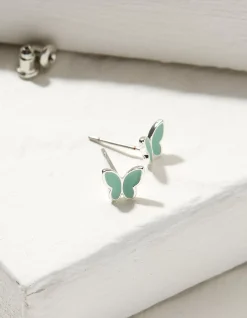FatFace Enamel Butterfly Studs Green New