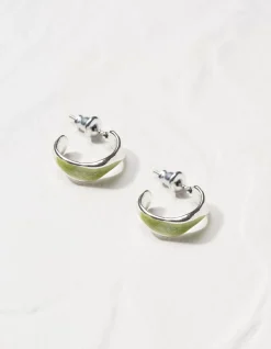 FatFace Enamel Twist Hoops Green Clearance