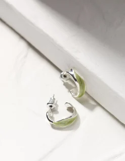 FatFace Enamel Twist Hoops Green Clearance