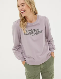 FatFace Enjoy The Now Sweatshirt Lilac Hot