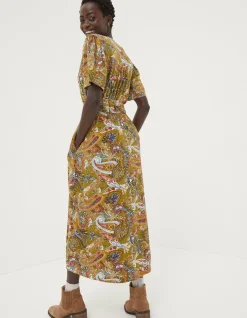 FatFace Estelle Paisley Midi Tea Dress Light Olive Clearance