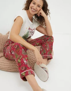 FatFace Eva Bobbi Bear Pyjama Bottoms Rasp Red