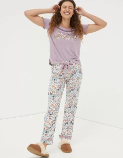 FatFace Eva Lino Animals Pyjama Bottoms Ivory