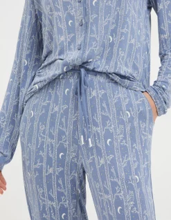 FatFace Eva Woodlands Jersey Pyjama Bottoms Chambray Blue Outlet