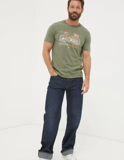 FatFace Explore Outdoors Bike T-Shirt Khaki Marl Clearance