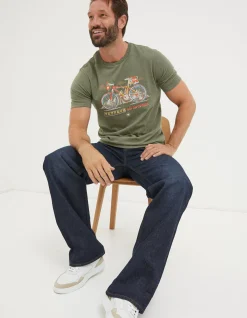FatFace Explore Outdoors Bike T-Shirt Khaki Marl Clearance