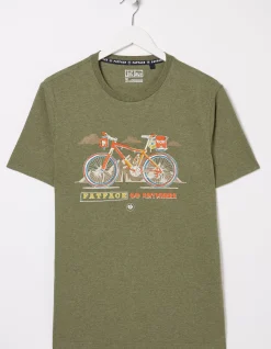 FatFace Explore Outdoors Bike T-Shirt Khaki Marl Clearance