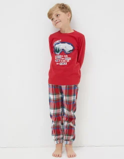 FatFace Family Check Pyjama Set Cherry Red