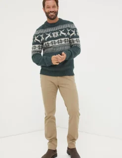 FatFace Family Reindeer Christmas Jumper Green Online