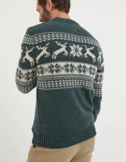 FatFace Family Reindeer Christmas Jumper Green Online