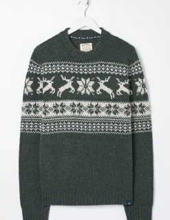 FatFace Family Reindeer Christmas Jumper Green Online