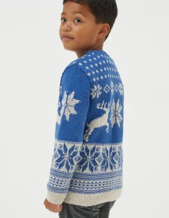 FatFace Family Reindeer Christmas Jumper Cobalt Blue