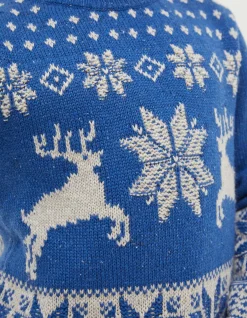 FatFace Family Reindeer Christmas Jumper Cobalt Blue