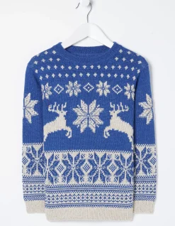 FatFace Family Reindeer Christmas Jumper Cobalt Blue
