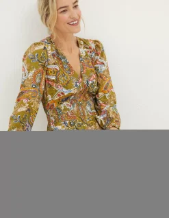 FatFace Farah Prairie Paisley Dress Light Olive