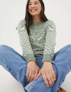 FatFace Felicity Fox Fairisle Jumper Sage Green Discount