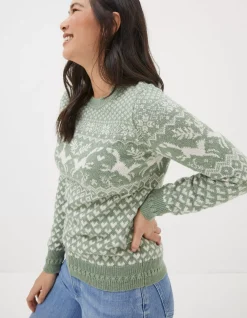 FatFace Felicity Fox Fairisle Jumper Sage Green Discount