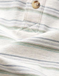 FatFace Fine Stripe Henley T-Shirt Off White