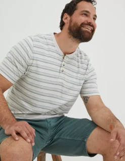 FatFace Fine Stripe Henley T-Shirt Off White