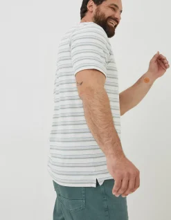 FatFace Fine Stripe Henley T-Shirt Off White