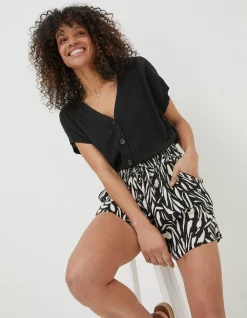 FatFace Fiona Paint Stroke Shorts Black Sale