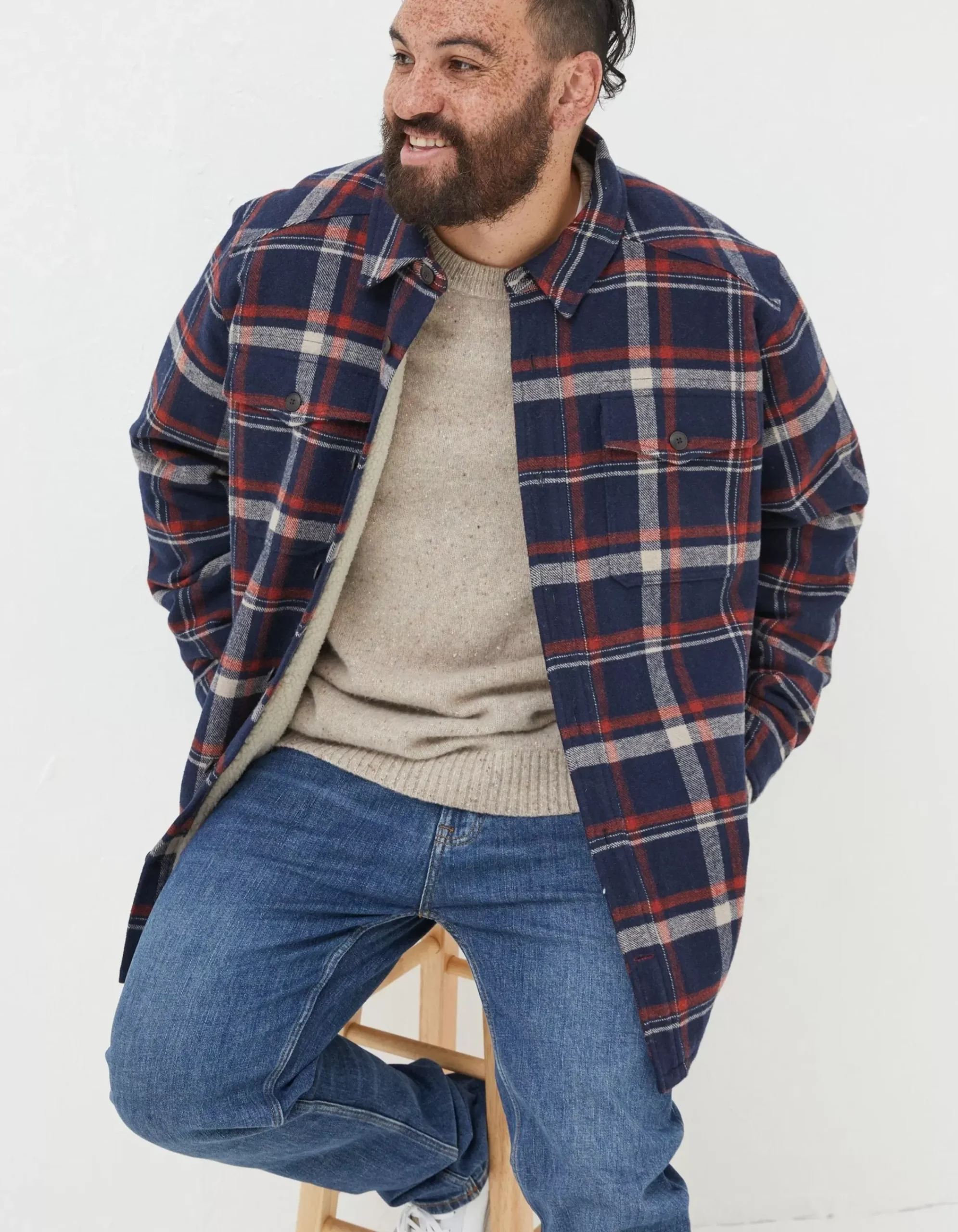 FatFace Fjord Check Overshirt Navy Hot