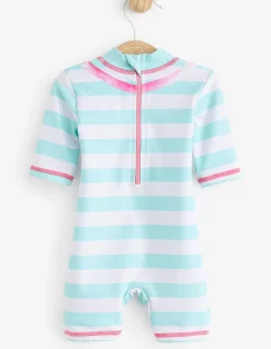 FatFace Flamingo Surf Suit And Hat Set Blue New