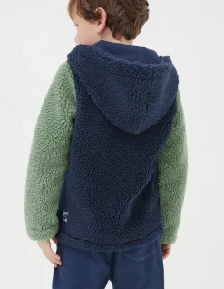 FatFace Fleece Block Hoodie Navy Outlet