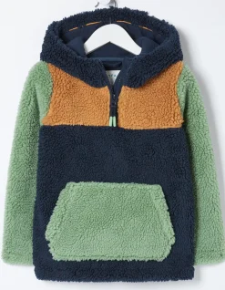 FatFace Fleece Block Hoodie Navy Outlet