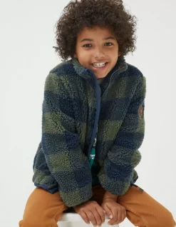 FatFace Fleece Check Jacket Green