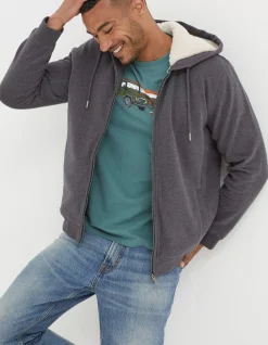 FatFace Fleece Lined Hoodie Washed Black Outlet