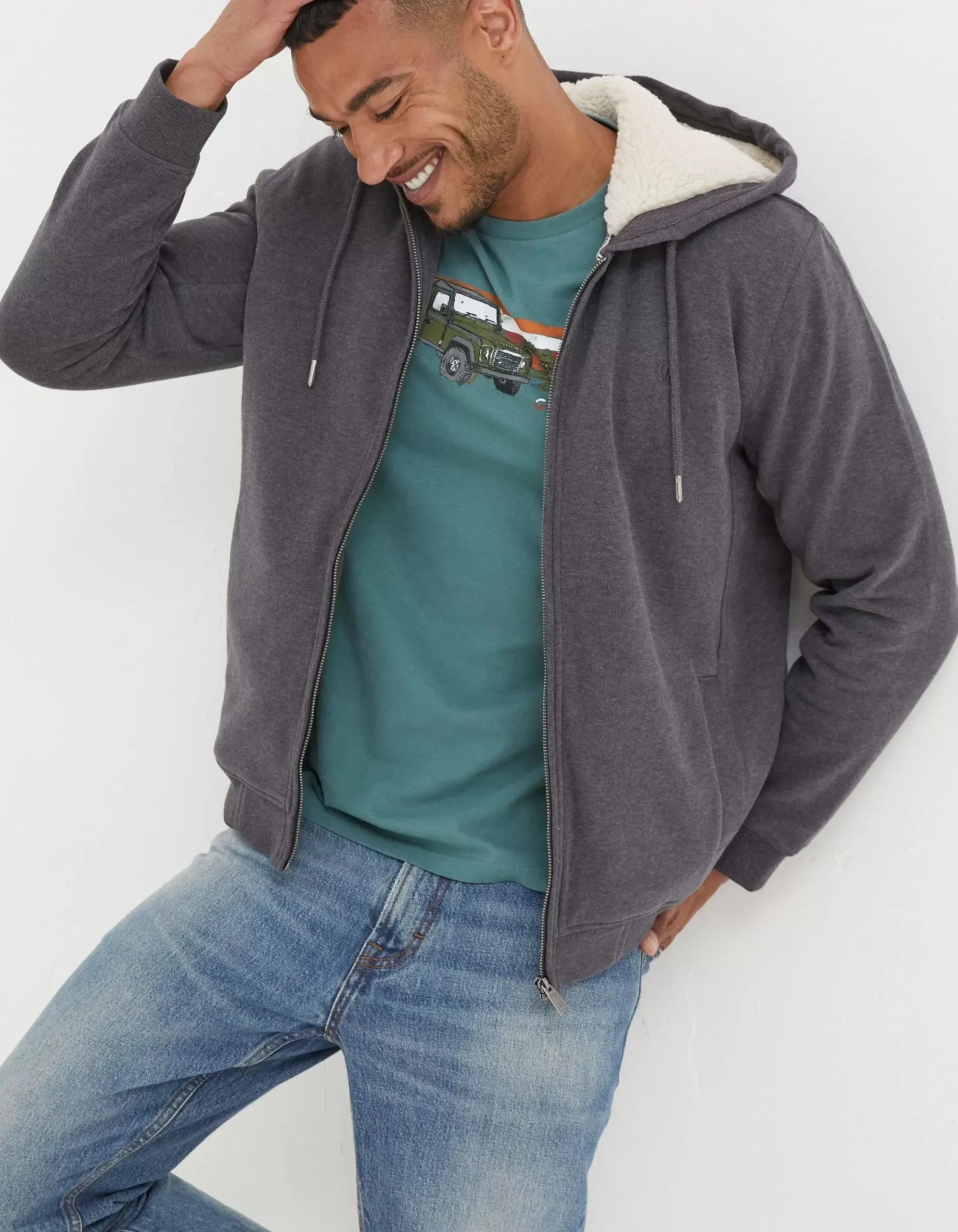 FatFace Fleece Lined Hoodie Washed Black Outlet