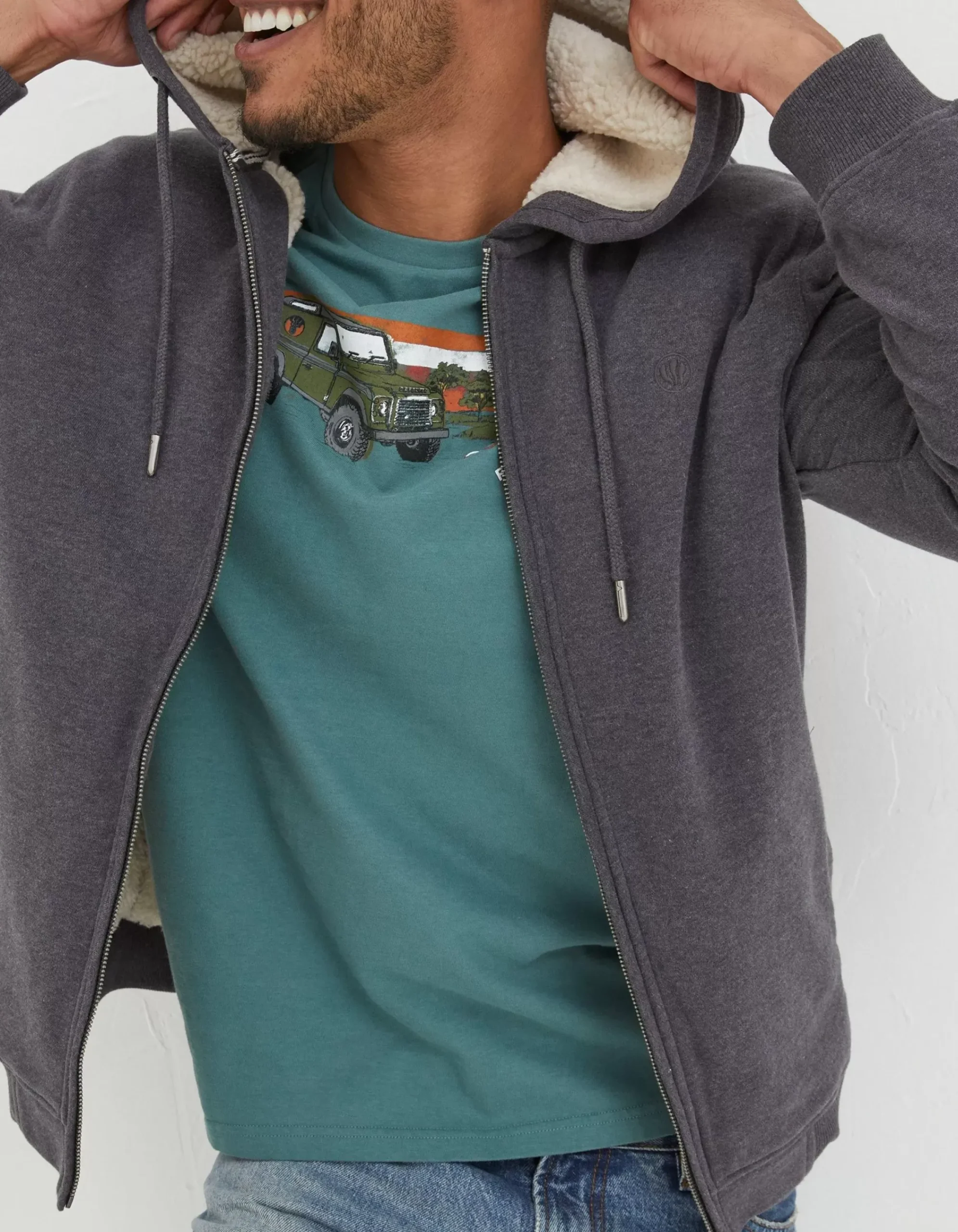 FatFace Fleece Lined Hoodie Washed Black Outlet