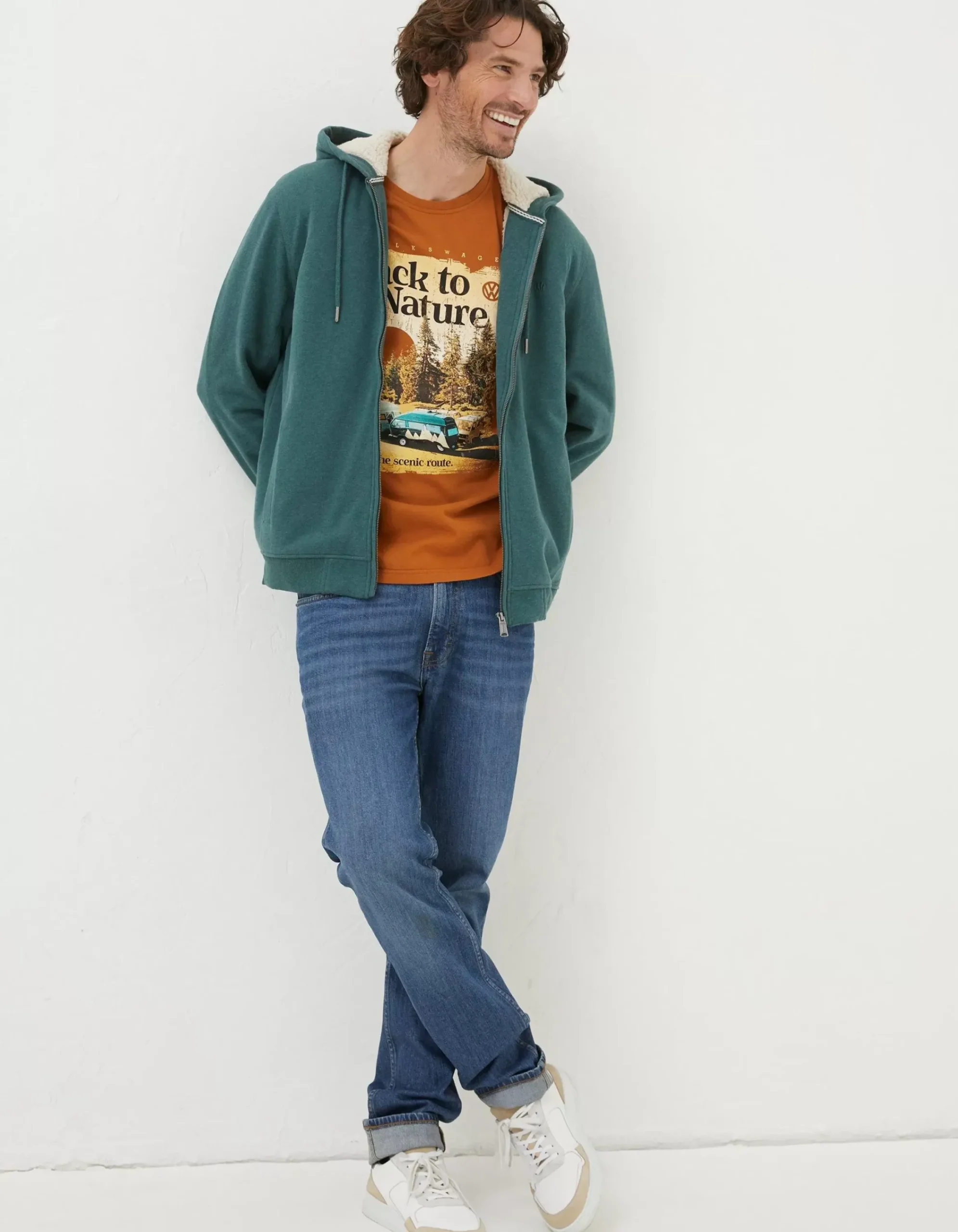 FatFace Fleece Lined Hoodie Jade Green Discount