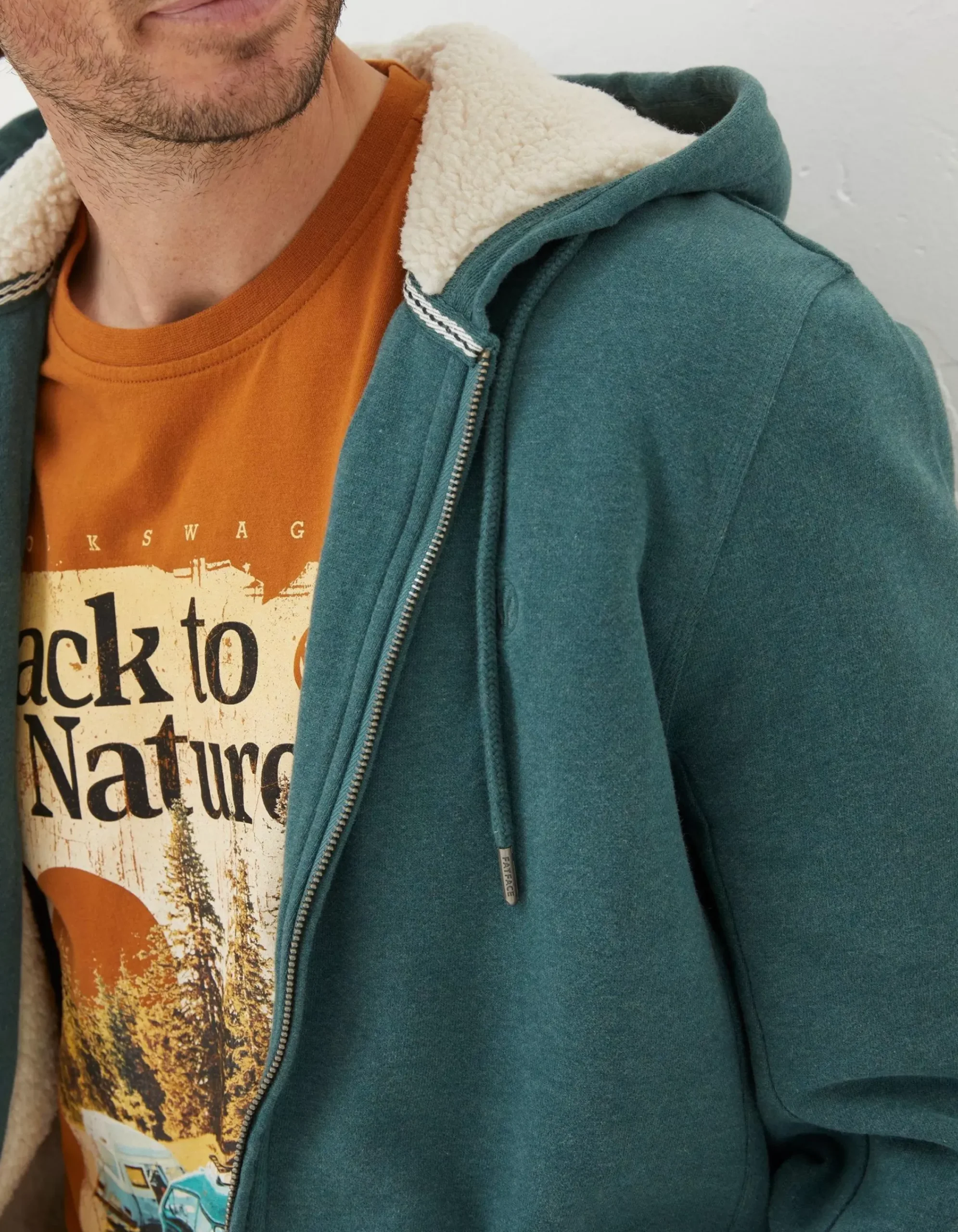 FatFace Fleece Lined Hoodie Jade Green Discount