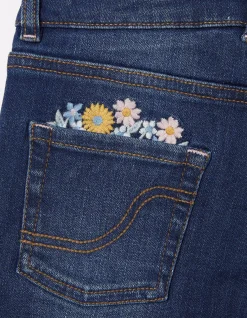 FatFace Floral Embroidered Denim Shorts Denim Blue Outlet