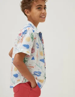 FatFace Fossil Printed Shirt Natural White
