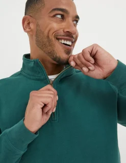 FatFace Fowey Half Neck Sweatshirt Jade Green Sale