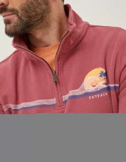 FatFace Fowey Print Zip Neck Rose Pink Hot