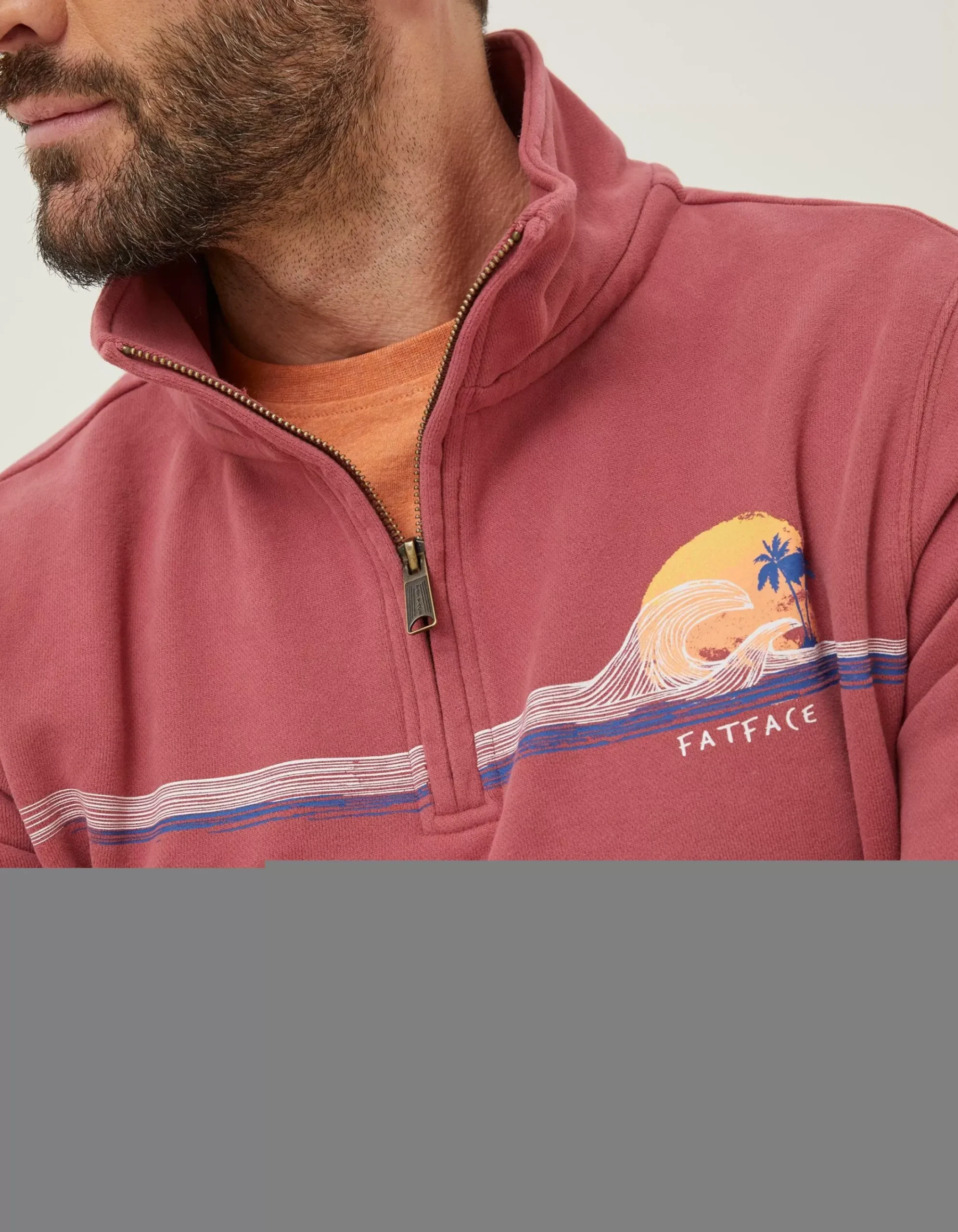 FatFace Fowey Print Zip Neck Rose Pink Hot