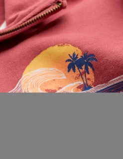 FatFace Fowey Print Zip Neck Rose Pink Hot
