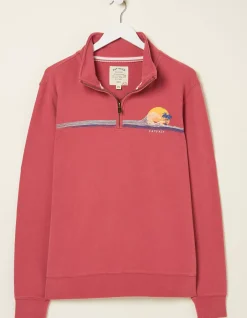 FatFace Fowey Print Zip Neck Rose Pink Hot